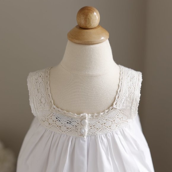 White Cotton Heirloom Sleeveless Dress Crocheted Lace Boutique 18 Month Boho - Picture 4 of 6